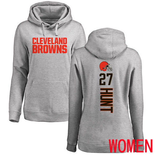 Cleveland Browns Kareem Hunt Women Ash Jersey #27 NFL Football Backer Pullover Hoodie Sweatshirt